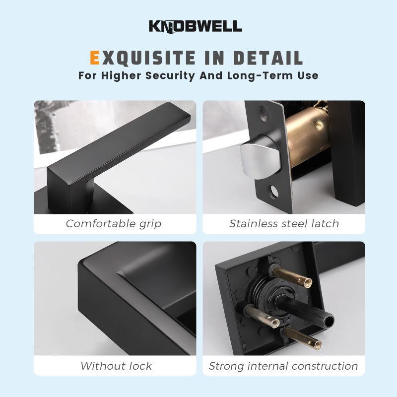 KNOBWELL 3 Pack Black Interior Door Handles Heavy Duty Door Levers Passage Door Handle Set Durable Door Hardware, Left or Right Handing, Door Handle Set 2.07 lb One Lever - Image 4